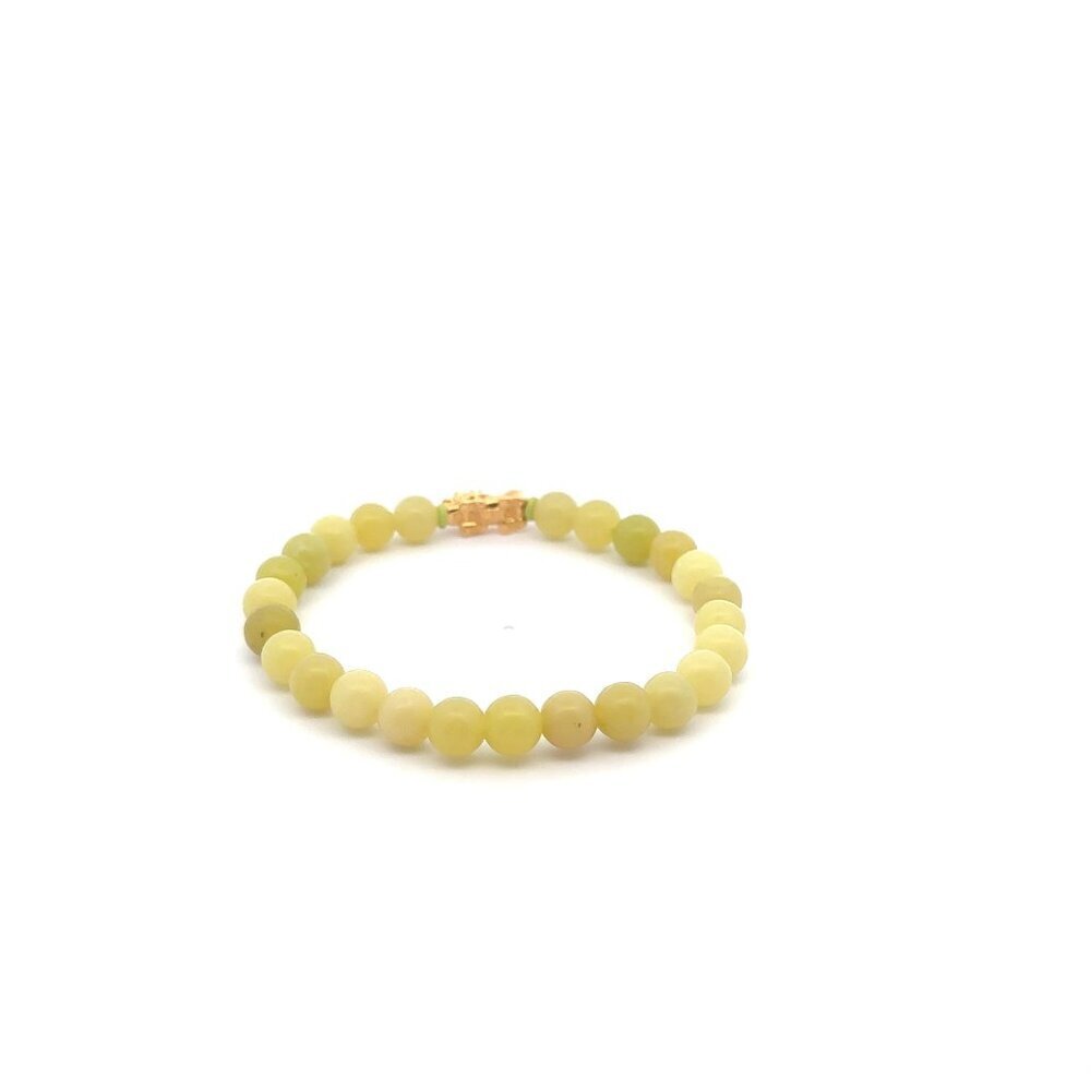 18K Gold Pixiu Piyao Lucky Charm Bracelet Natural Lemon Jade Gemstones 6mm - Picture 4 of 5